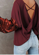 Load image into Gallery viewer, Sequin Crisscross Boat Neck Long Sleeve Blouse
