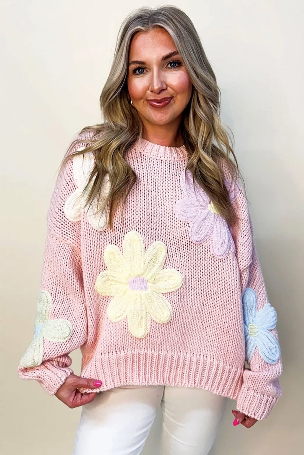 All the better Pink Petals Embroidered Sweater