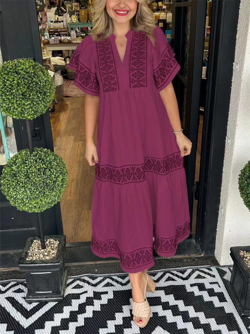 Printed Vneck Dress