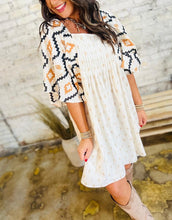 Load image into Gallery viewer, Beige Western Aztec Pleated Mini Dress
