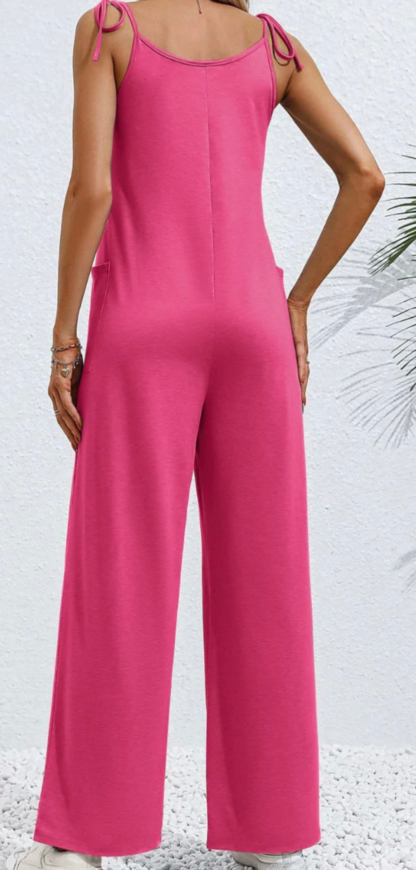 Scoop Neck Tie Shoulder Jumpsuit