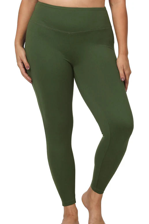 PLUS SIZE ACTIVE LIFE ARMY GREEN BRUSHED LEGGINGS