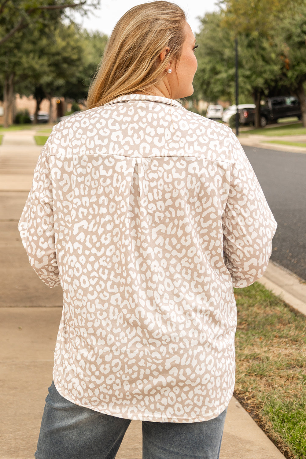 Apricot Leopard Tab Sleeve V Neck Plus Size Top Wild and Free Boutique
