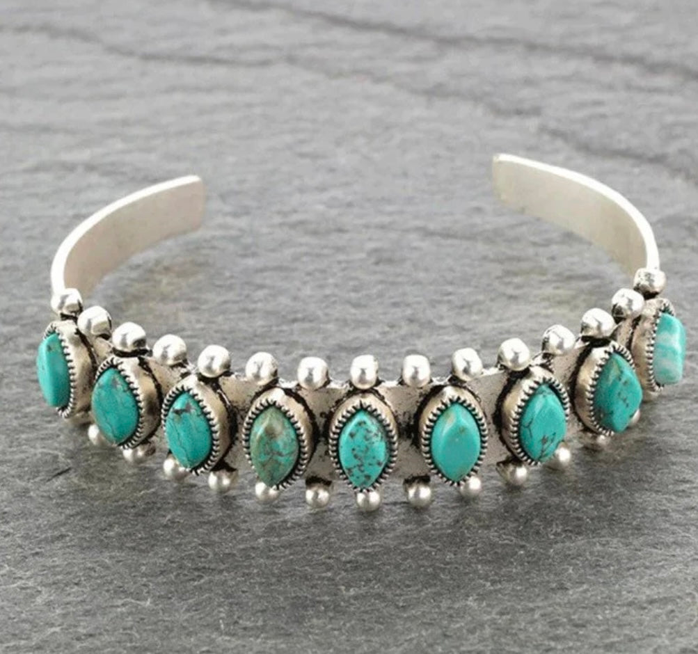 Artificial Turquoise Alloy Open Bracelet