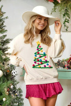 Load image into Gallery viewer, Beige Pom-Pom Christmas Tree Sweatshirt
