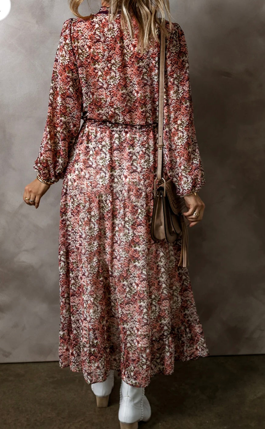 Floral Split Front Tiered Frilled Midi Dress- (Ships 10/8)