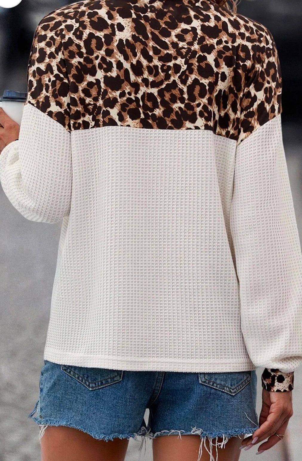 Leopard Waffle Knit Patchwork Top