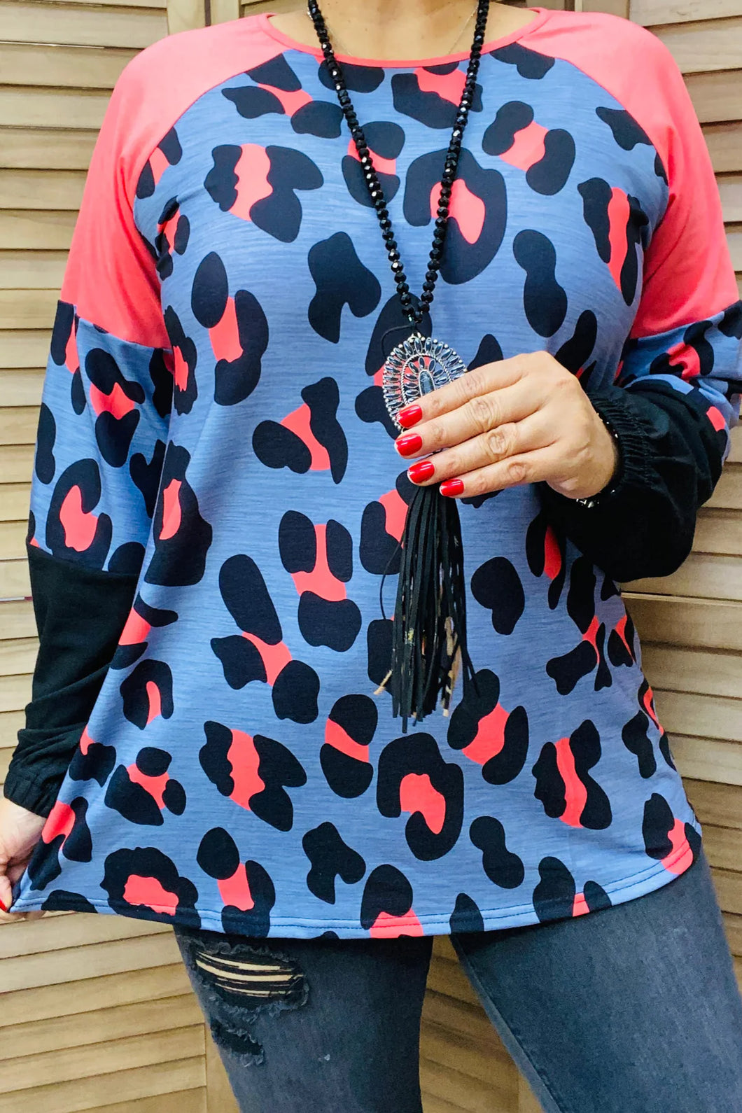 Blue Cheetah Sleeves Top