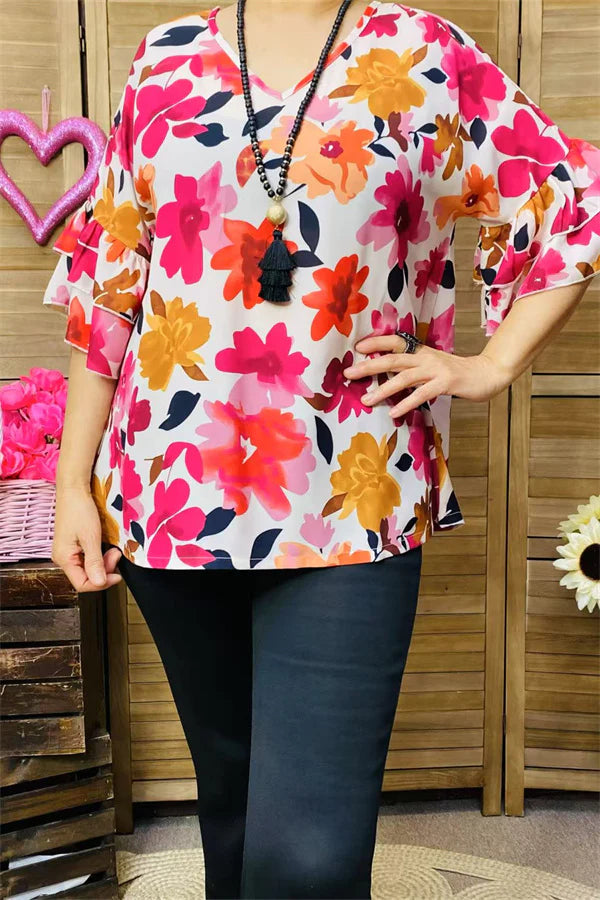 Fuschia Pink Multi Floral Top