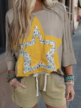 Load image into Gallery viewer, Star Patched Exposed Seam Washed Top-
