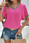 Leopard Patchwork Corded Texture Vneck Top