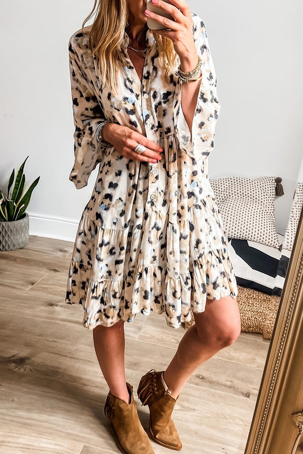 Leopard Tiered Ruffled Hem Dress