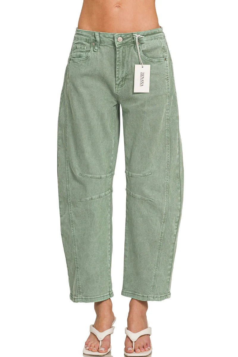 ZENANA THE RILEY BARREL LEG DENIM PANTS