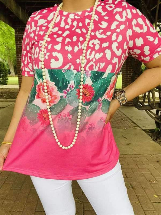 Pink Leopard Floral Top Lady charmonline