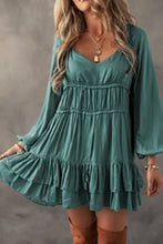 Load image into Gallery viewer, MISTY GREEN ROMANTIC RUFFLE MINI DRESS **SHIPPING EXPECTED TO BEGIN ON DATE 11/05**
