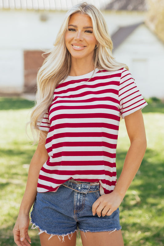 June Stripe Patchwork T Shirt Threaded Pear