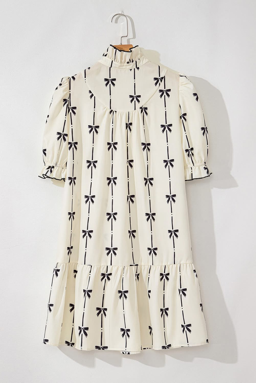 Cute Bowknot Bubble Sleeve V Neck Mini Dress