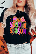 SPOOKY SEASON Halloween Pumpkin Bow Print T Shirt