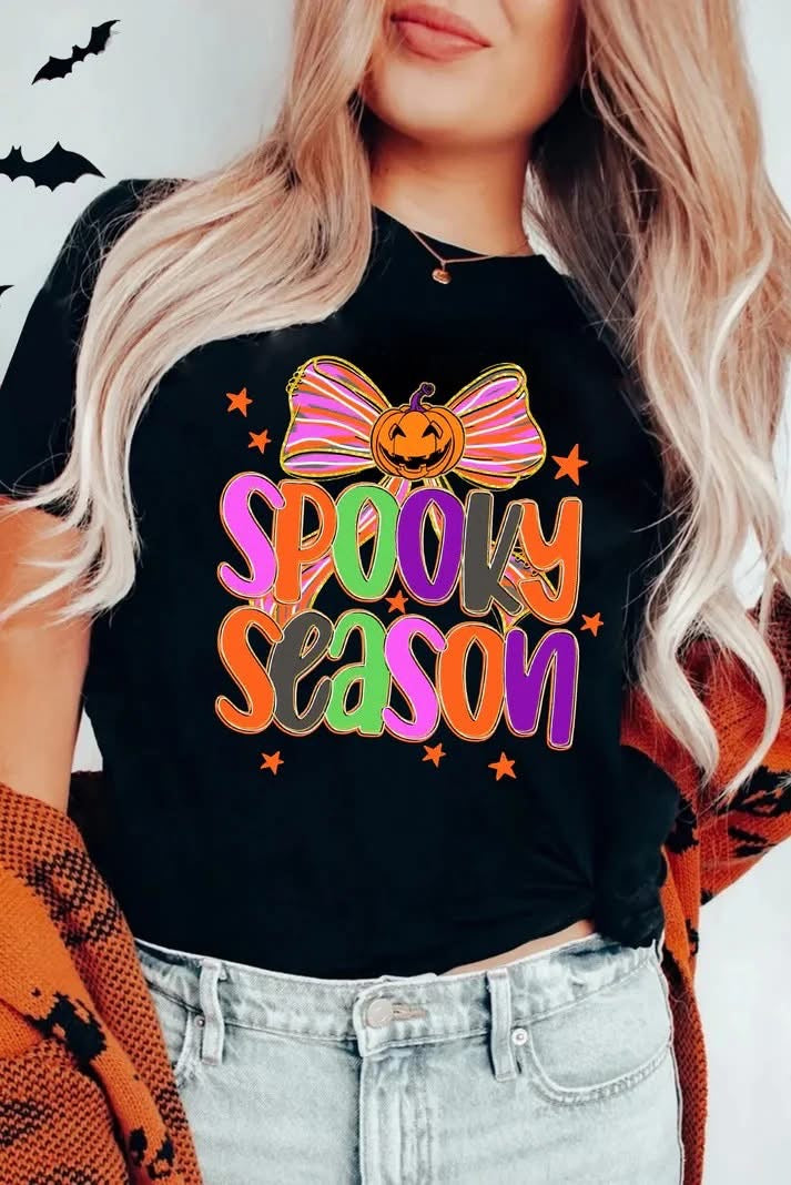 SPOOKY SEASON Halloween Pumpkin Bow Print T Shirt