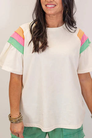COLORBLOCK WHITE SHORT SLEEVE LOOSE T-SHIRT **SHIPPING EXPECTED TO BEGIN ON DATE 5/12**