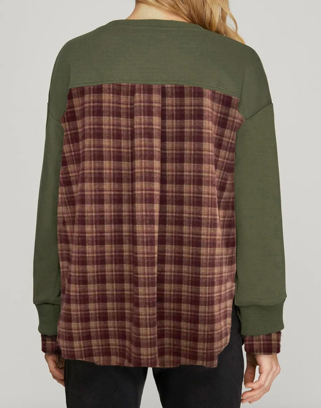 Vintage Plaid Patchwork Drop Shoulder Sweatshirt