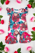 Pink Sm!ley Face leopard baby romper