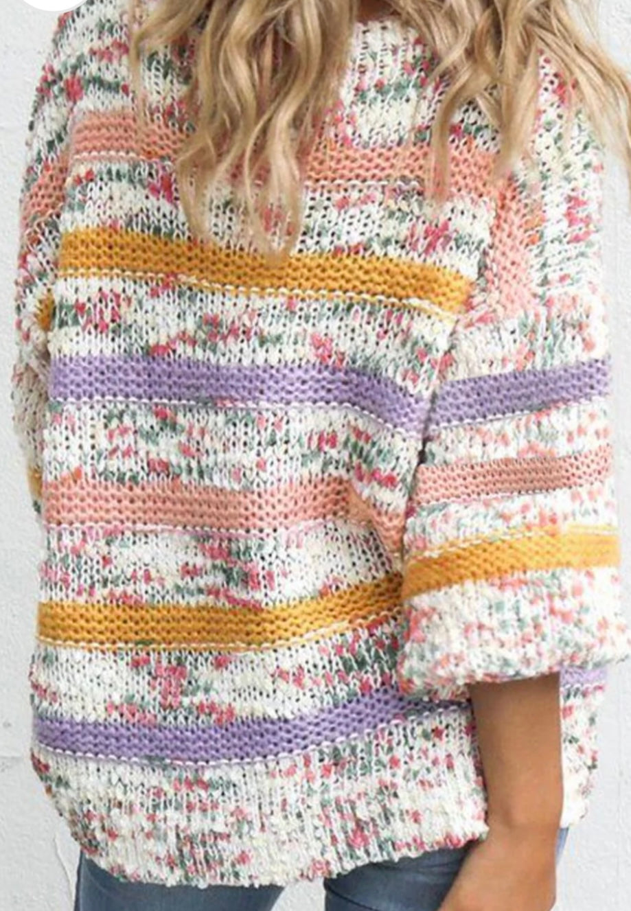 Contrast Stripes Round Neck Long Sleeve Sweater
