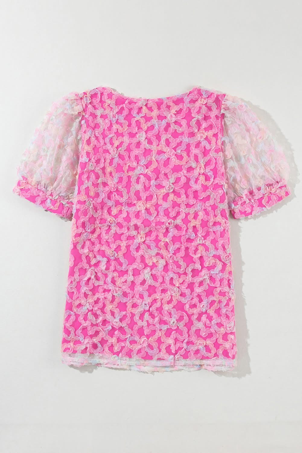 Bonbon Flowery Mesh Puff Sleeve Blouse