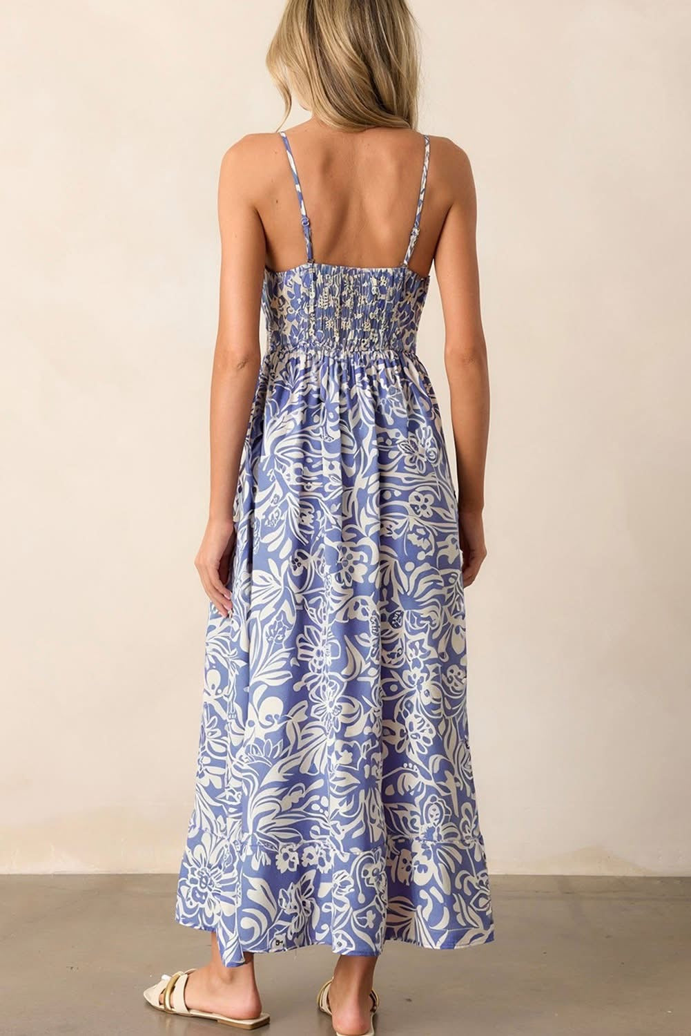 Sky Blue Floral High Waist Maxi Dress