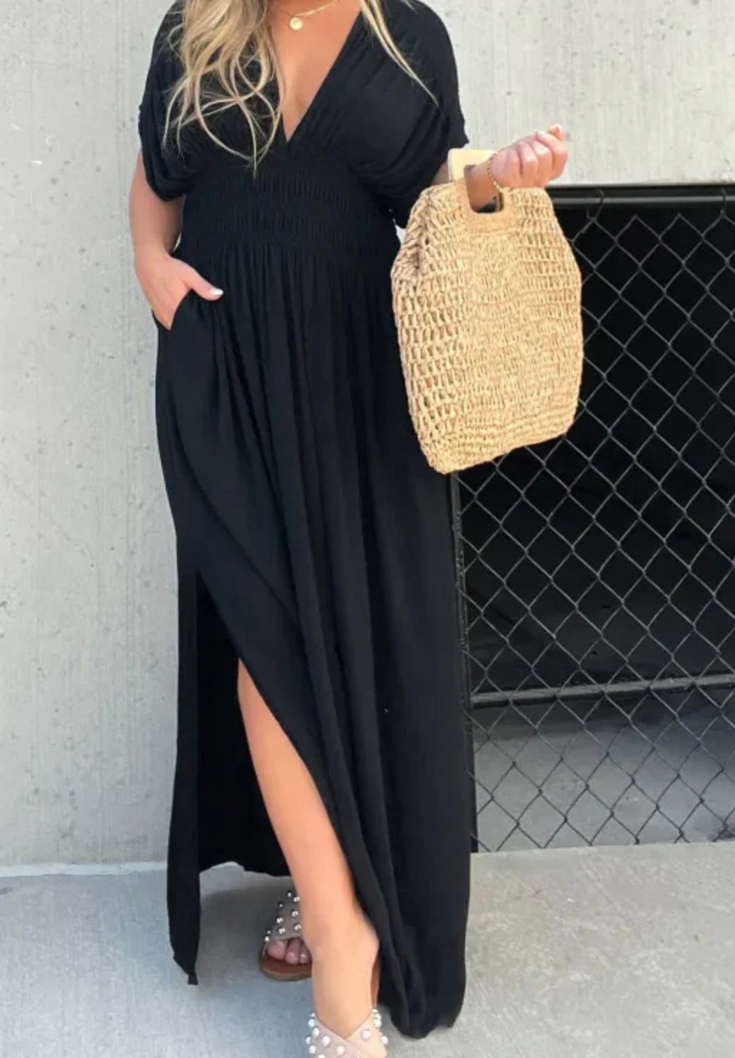 Slit Vneck Maxi Dress