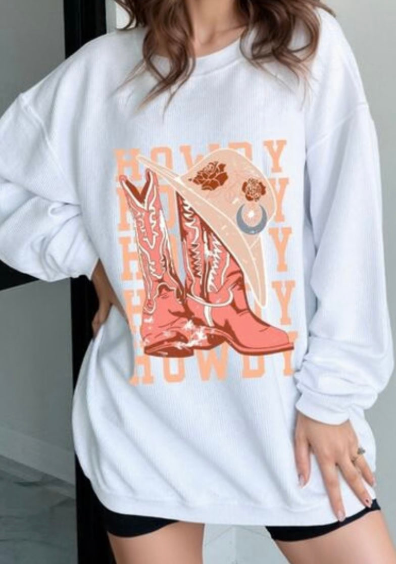 Boots Graphic Round Neck Long Sleeve Sweatshirt