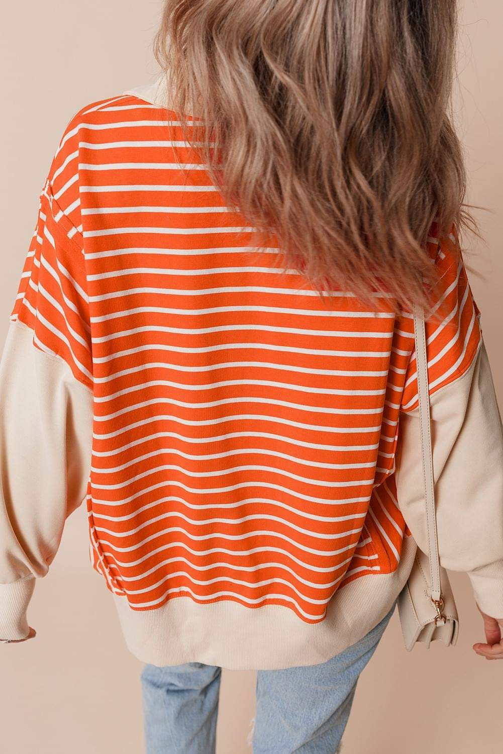 Comfortable With Myself Orange Stripe 
Collared Drop Shoulder Sweatshirt