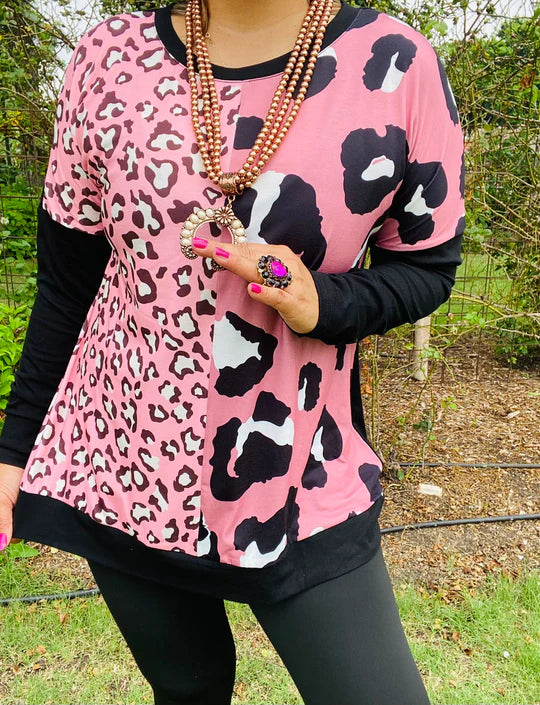 Half Pink Leopard Long Sleeve