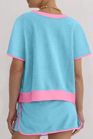 COLORBLOCK TEE AND DRAWSTRING SKIRT SET **SHIPPING EXPECTED TO BEGIN ON DATE 4/4**