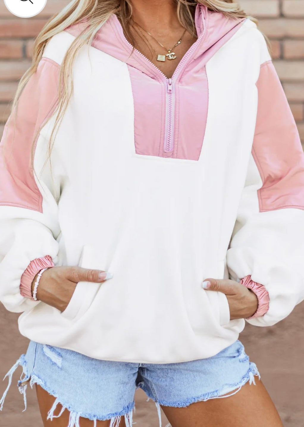 Color Block Half Zip Long Sleeve Hoodie