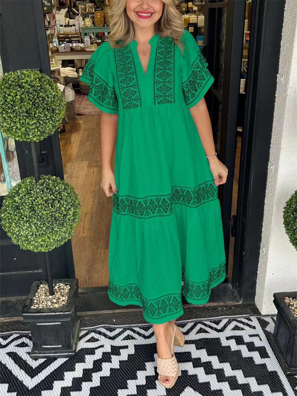 Printed Vneck Dress
