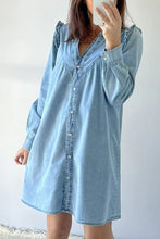 Load image into Gallery viewer, Ruffled Neck Denim Buttoned Dress
