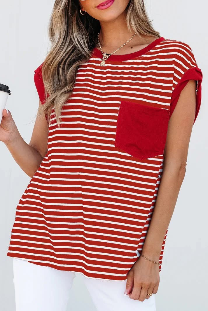 Chest Pocket Patch Round Neck Tank Top