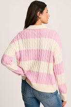 Load image into Gallery viewer, Pink Stripe Cable Henley Sweater
