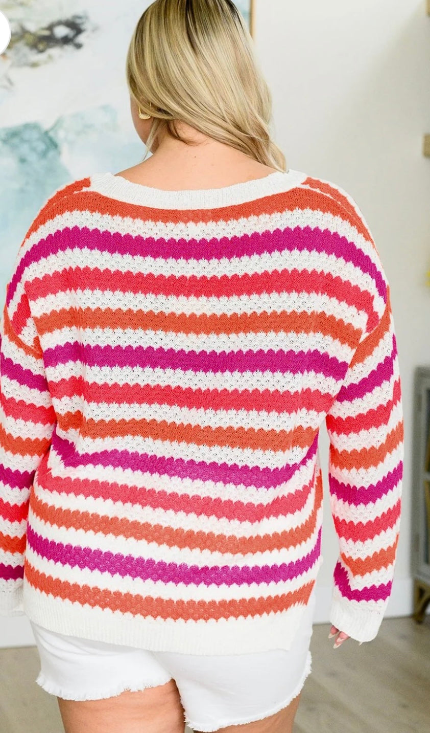 Plus Size Stripe V Neck Sweater Top