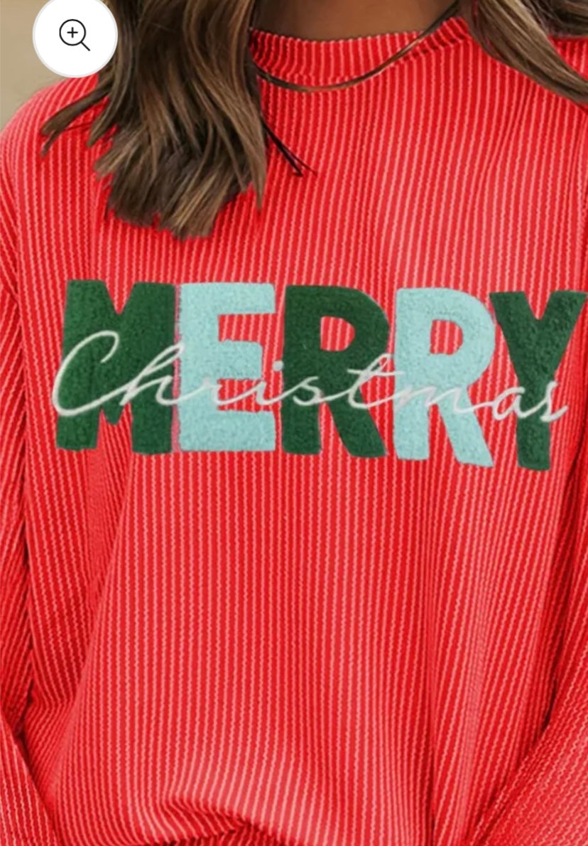 MERRY CHRISTMAS Round Neck Long Sleeve Top and Shorts Set