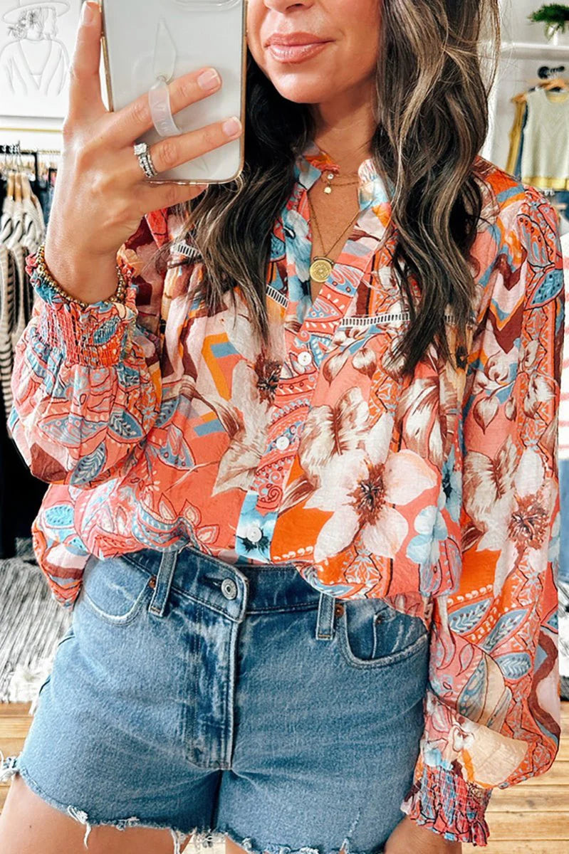 ALL IN BLOOM ORANGE LOOSE FIT BLOUSE **SHIPPING EXPECTED TO BEGIN ON DATE 11/10**