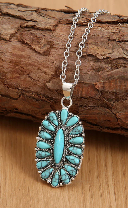 Artificial Turquoise Pendant Alloy Necklace Amazing Willow Co