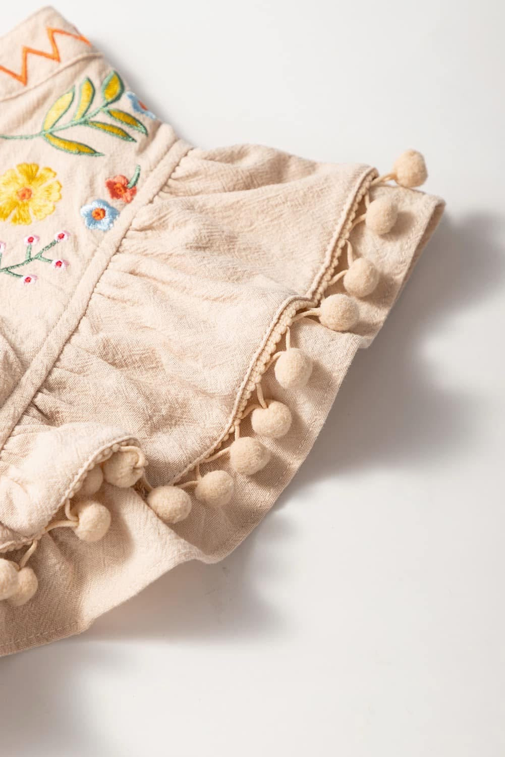 Linen Embroidery Ruffle Sleeves Dress