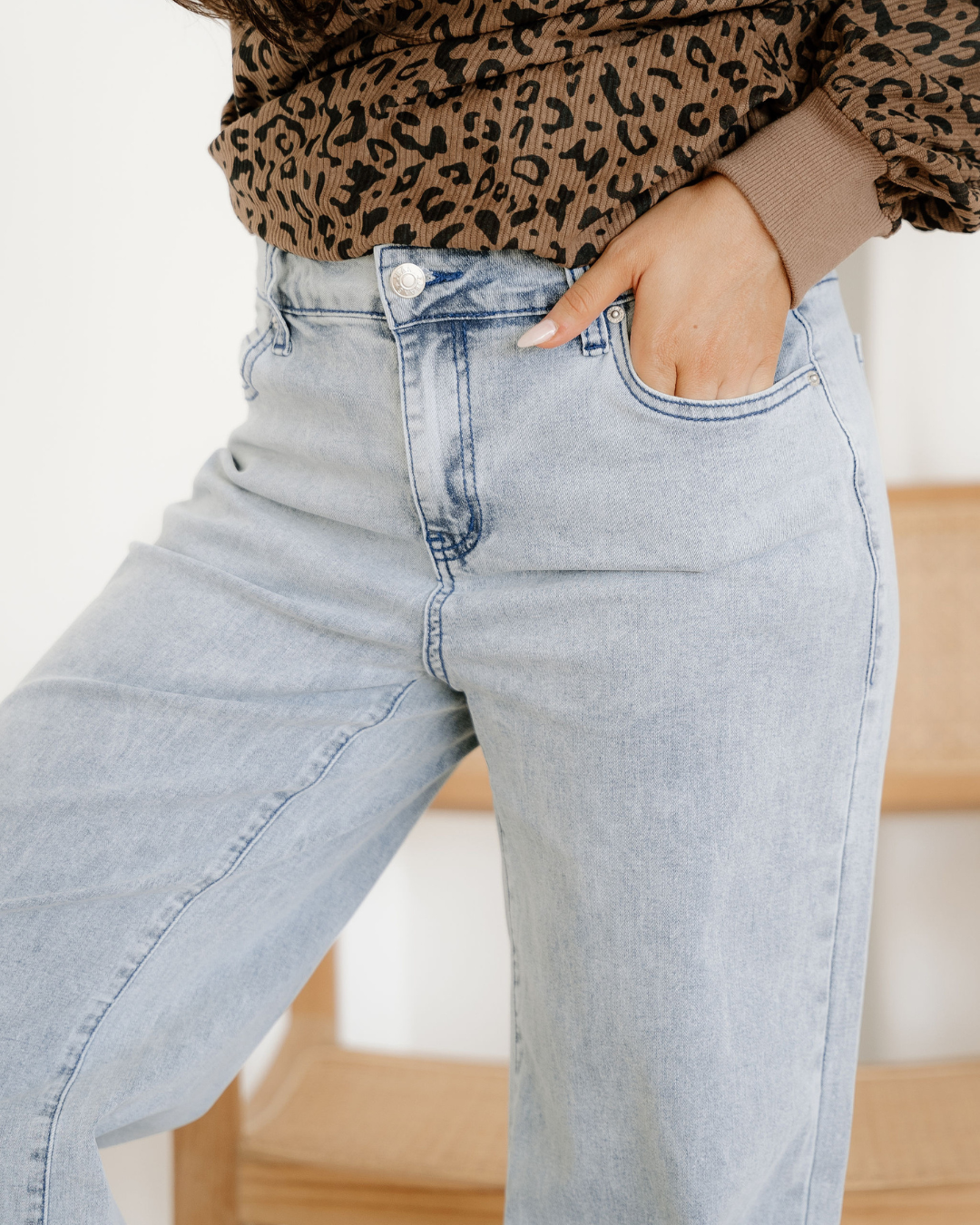 Naia Button Zip High Waist Flared Hem Jeans Indie & Co.