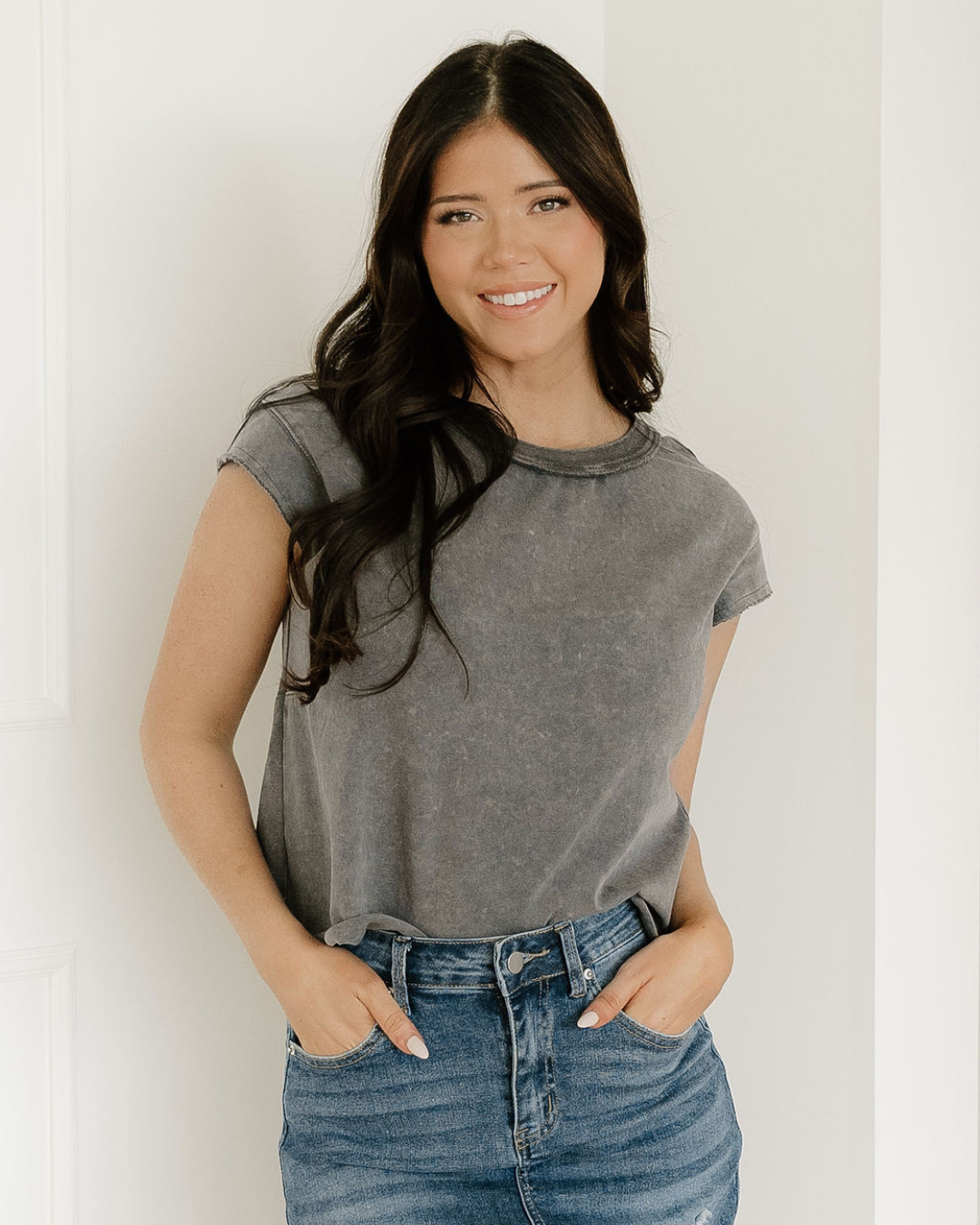 Mineral Wash Boxy Fit Cotton Tank Top - Gray Indie & Co.