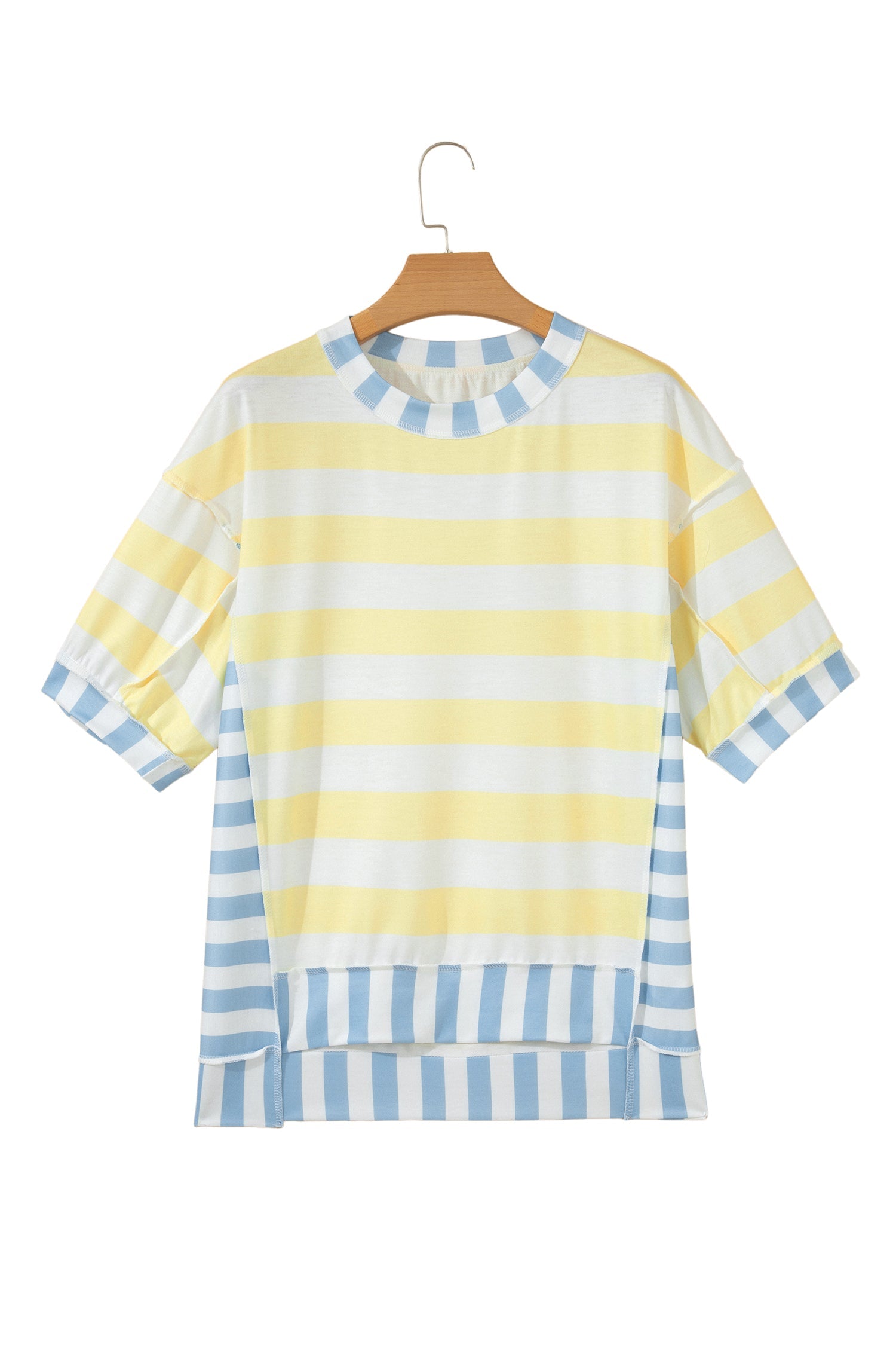 Yellow Stripe Exposed Seam Contrast Patchwork Oversized Top Unique Oils