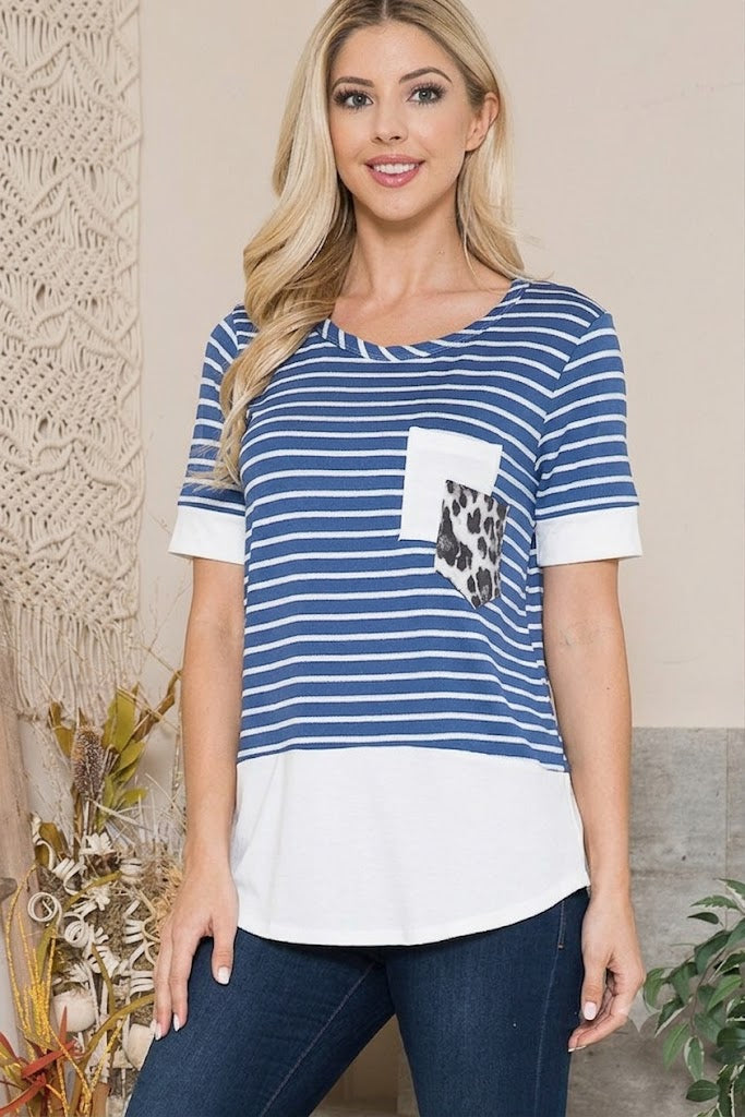Double Pocket Stripe Knit Jersey Top