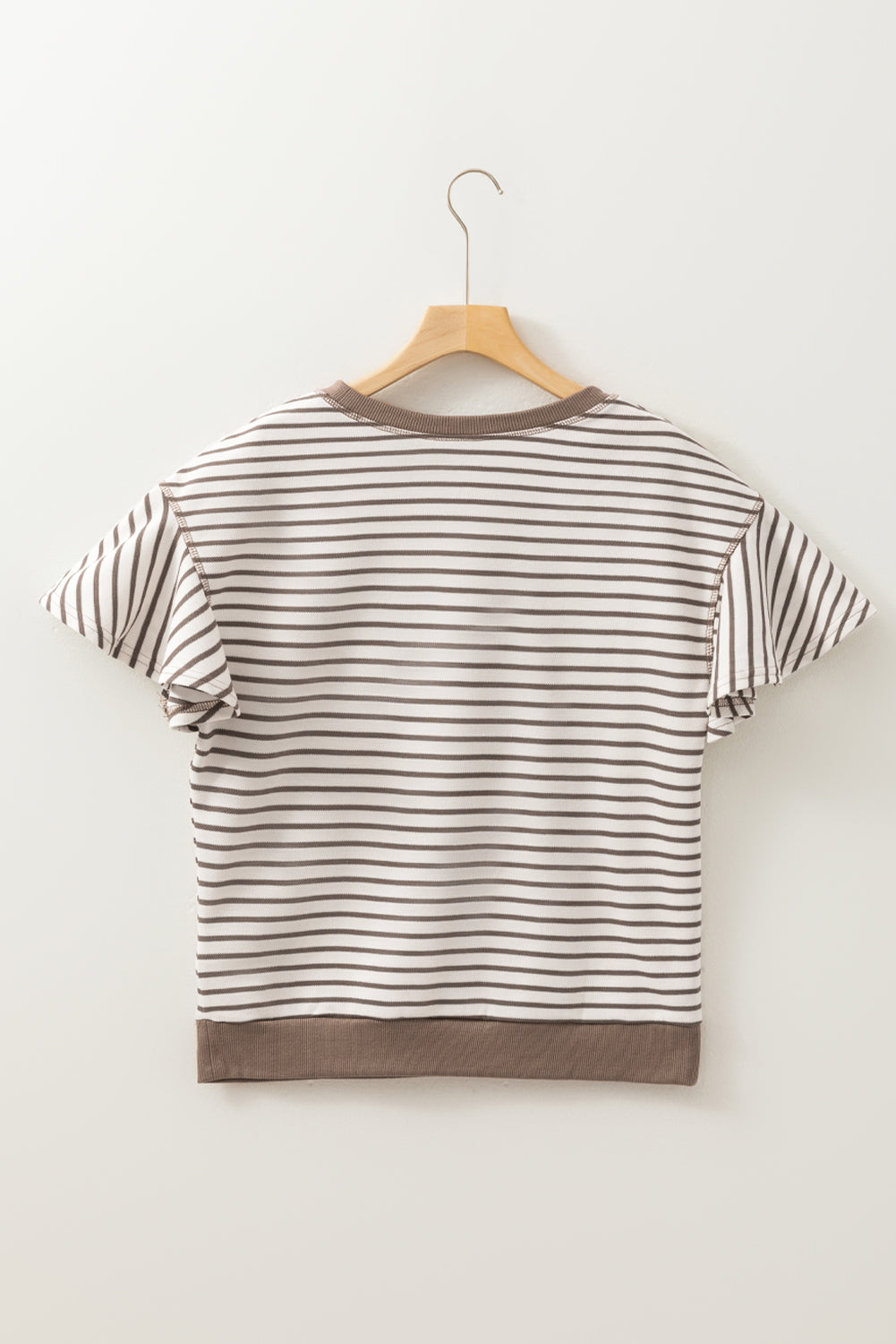 Stripe Contrast Detail Ruffle Short Sleeve Top