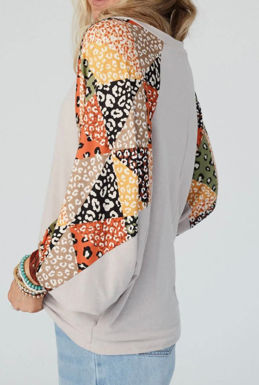 Patchwork V Neck Loose Top